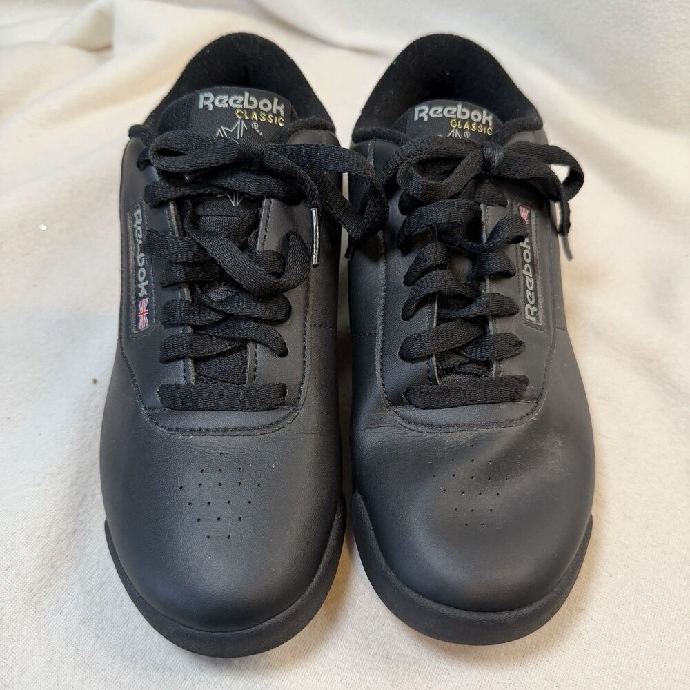 Reebok Princess Classic Women's 8 Black Leather Walking Work Shoes Sneakers